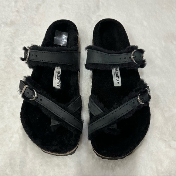 Birkenstock Mayari Shearling Thong Sandals Fur Toe Loop Germany Buckle Straps - Picture 10 of 16